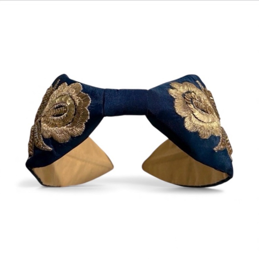 New Handmade NamJosh Golden Leaves Headband Made in India in Dark Teal/Gold